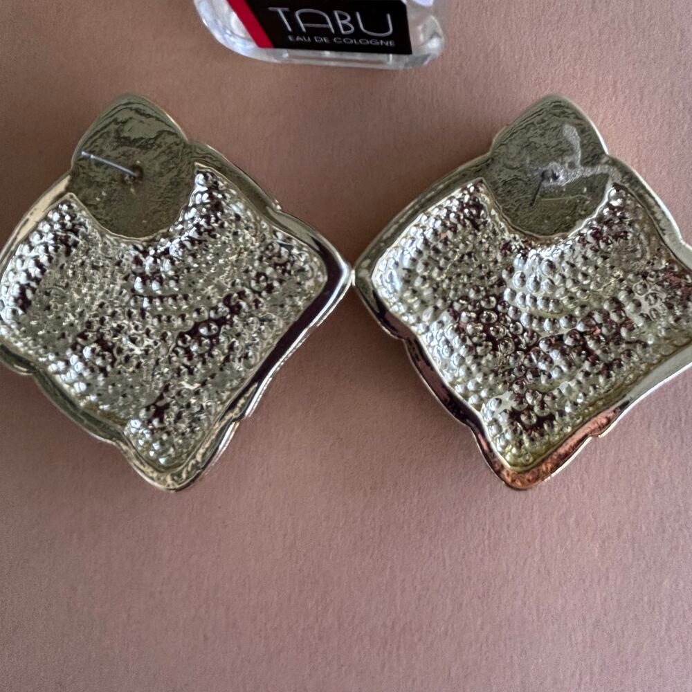 Vintage 80's Black & Gold Oversized Large Square Pierced Earrings. - Picture 6 of 6